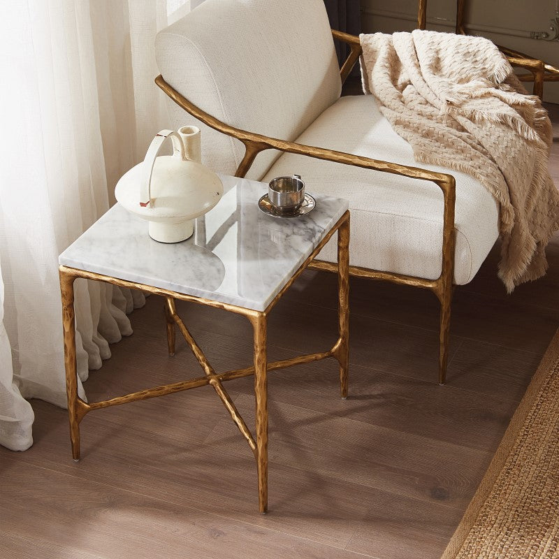 Thadson Mabrble Square Side Table 18" 22"
