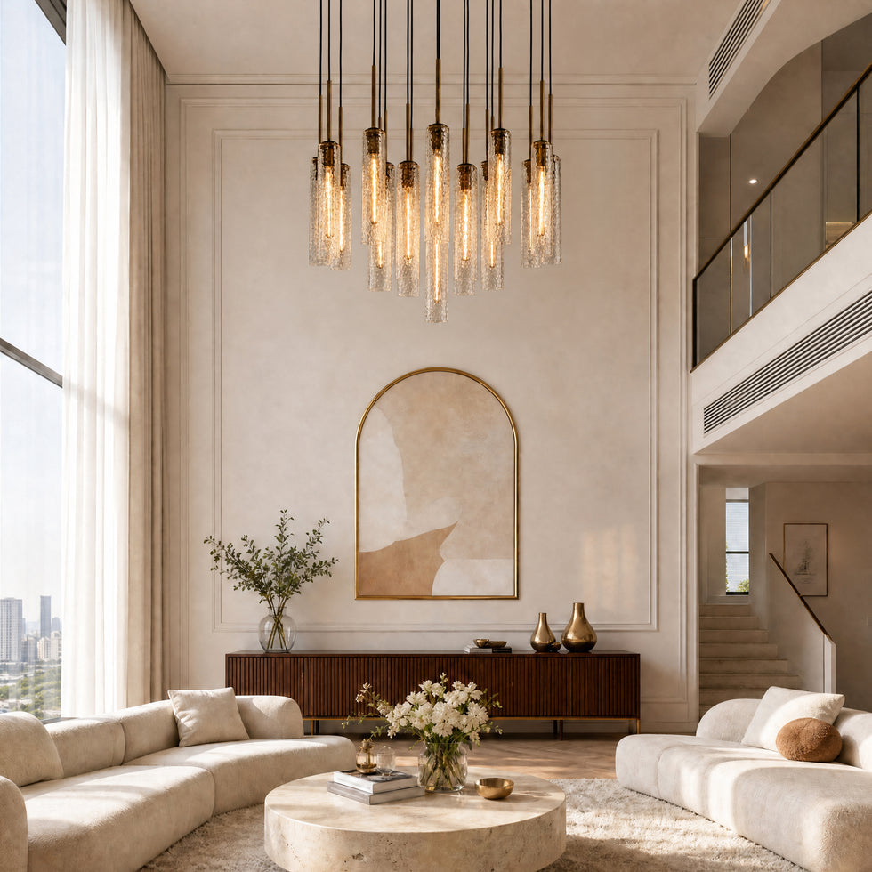 Rillchime Hammered Glass Round Chandelier