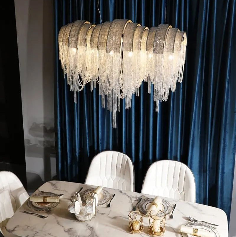 Alisa Luxury Aluminum Chain Tassel Long Branch Chandelier W35"