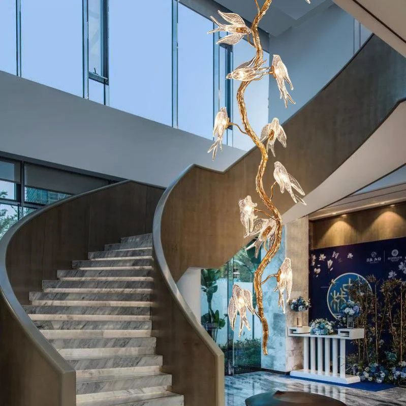 Luxury Bird Staircase Branch Chandelier