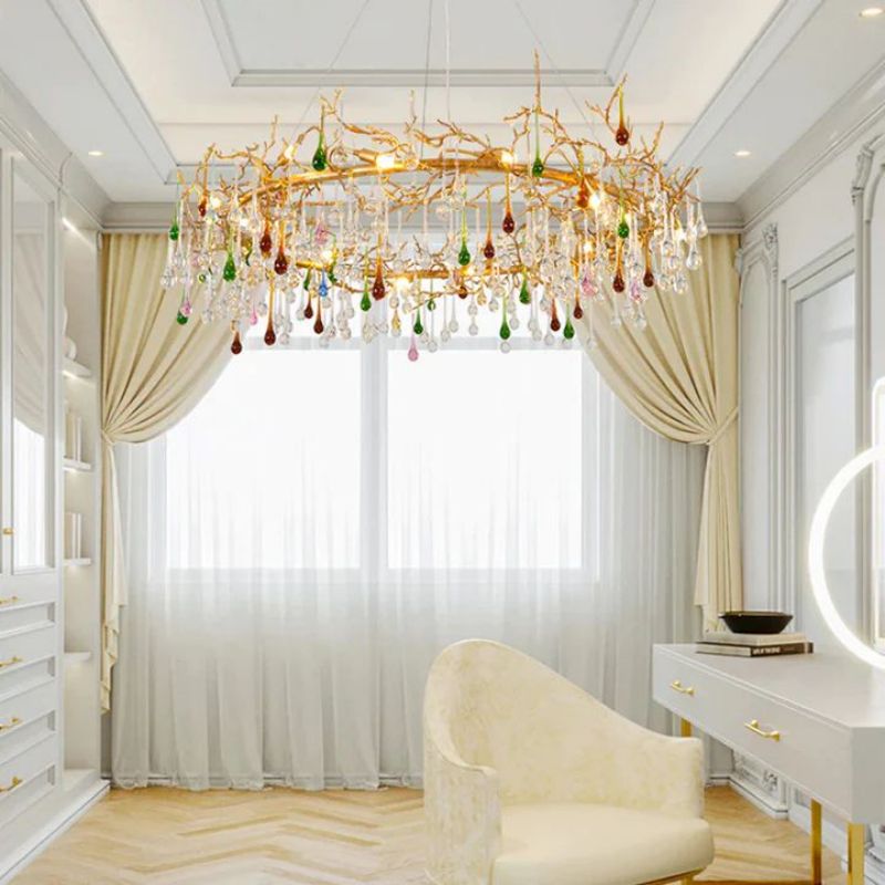 Colorful Crystal Round Branch Chandelier