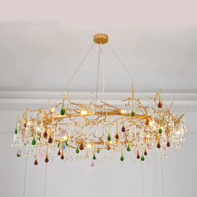 Colorful Crystal Round Branch Chandelier