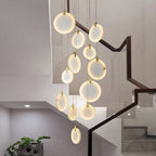 Stoneorbit marble disc Long Round chandelier For Loft