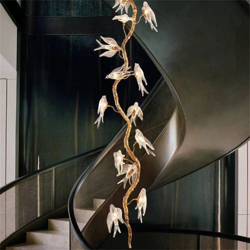 Luxury Bird Staircase Branch Chandelier