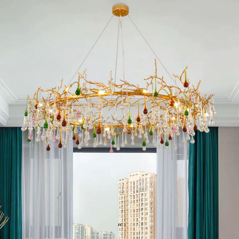 Colorful Crystal Round Branch Chandelier