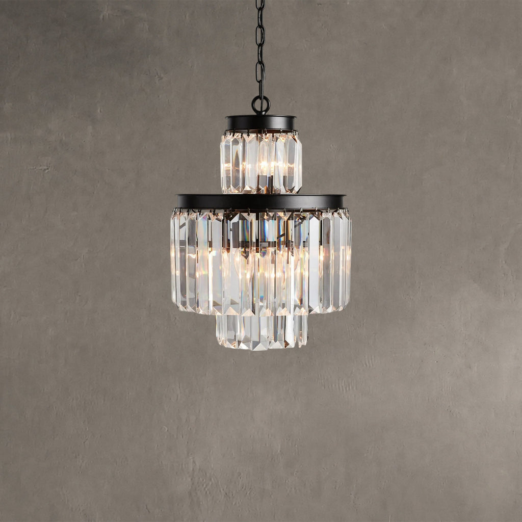 Prismcourt 6-Light Chandelier Faceted Glass Crystals Rustic Iron Frame