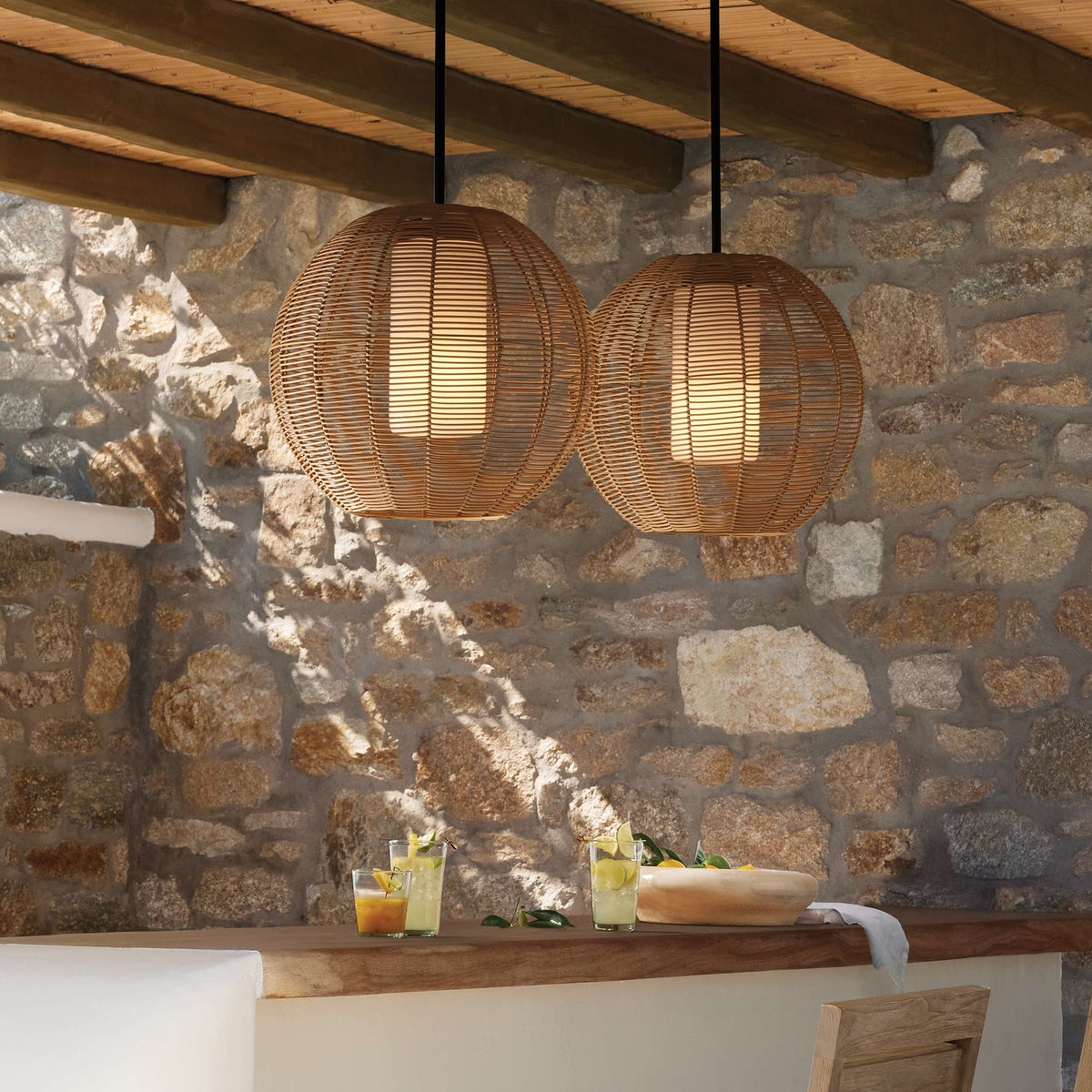 Weave Globe Wicker Outdoor Pendant 20''D