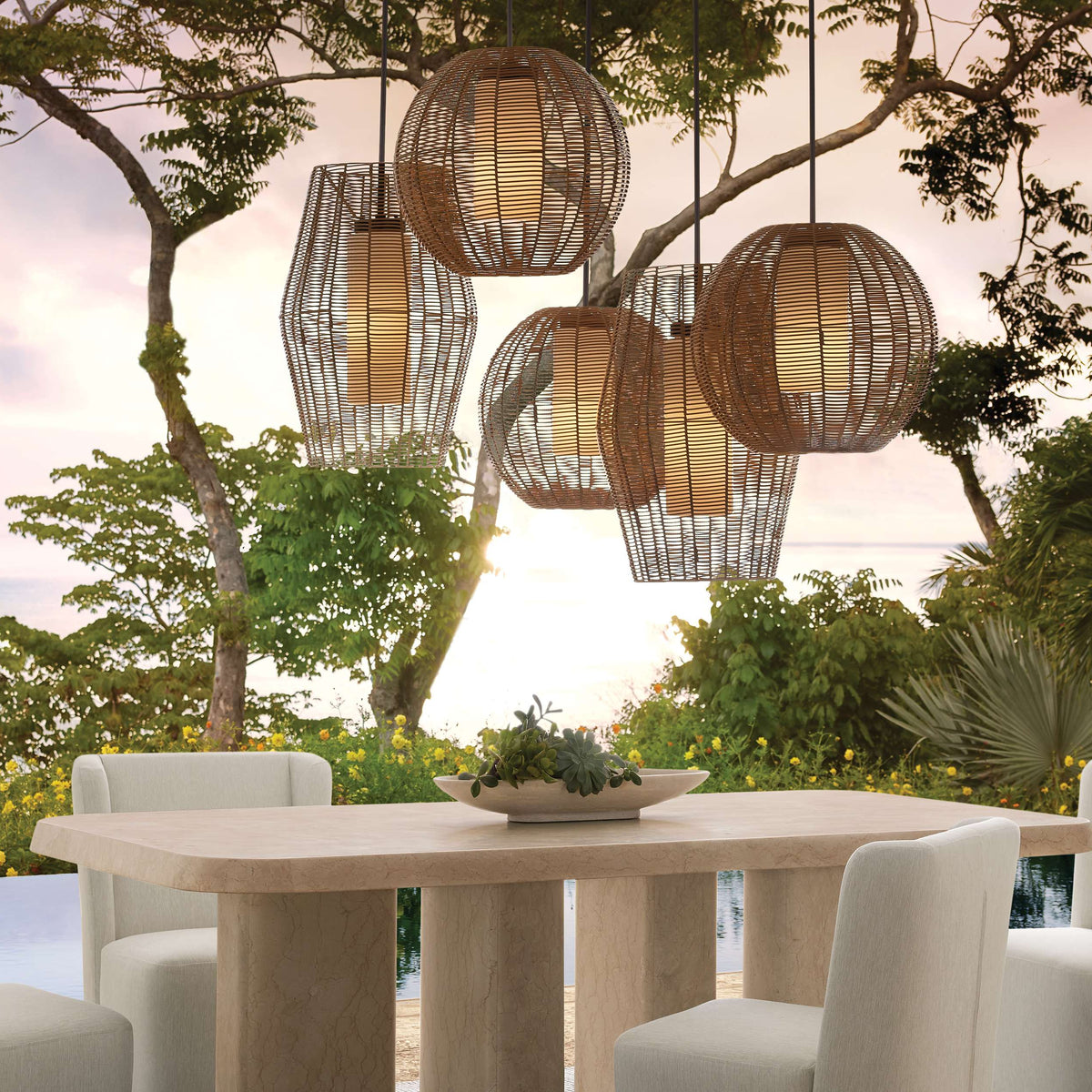 Weave Globe Wicker Outdoor Pendant 20''D