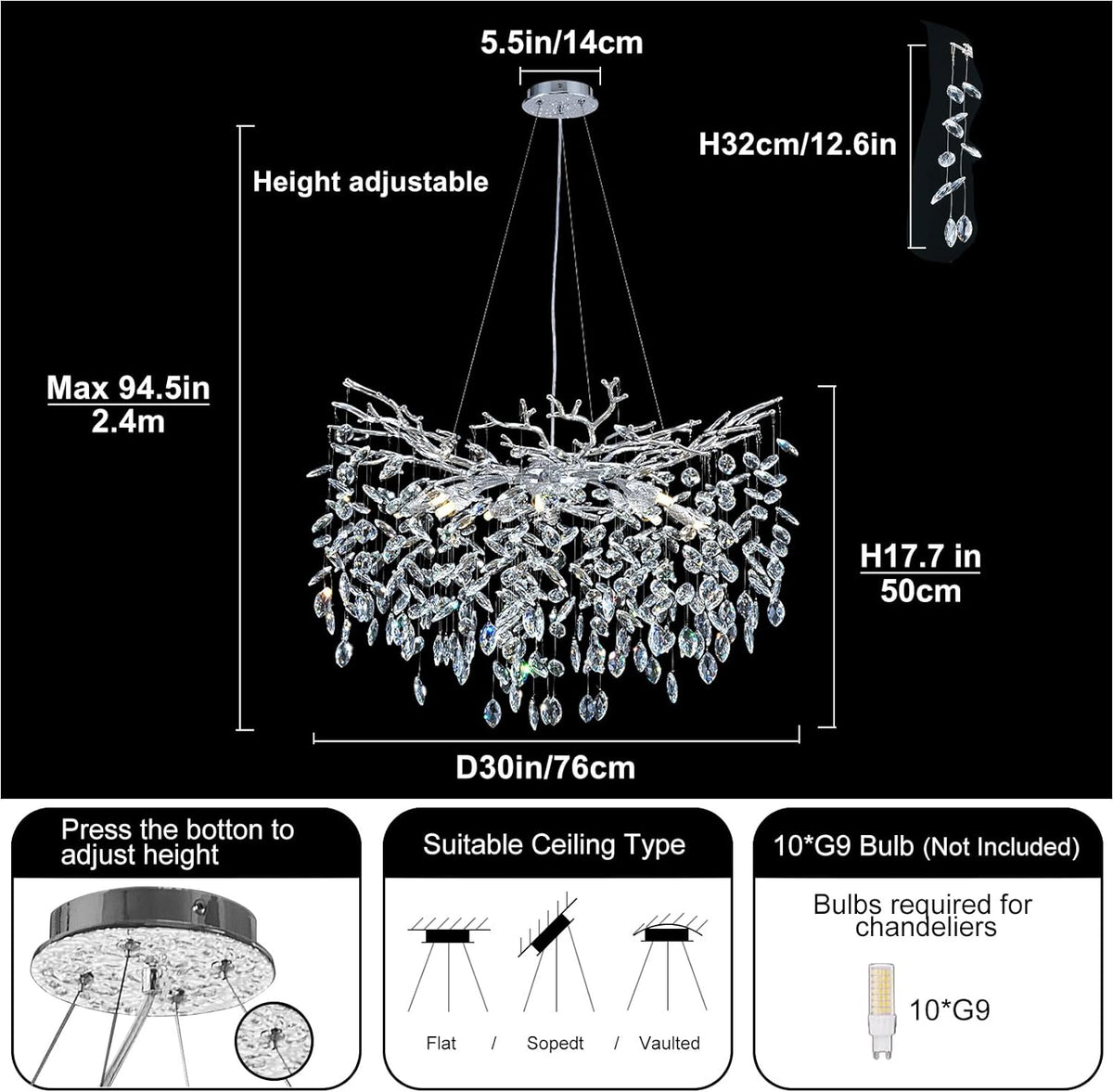 Modern Ice Eye Crystal Tree Branch Round Chandelier