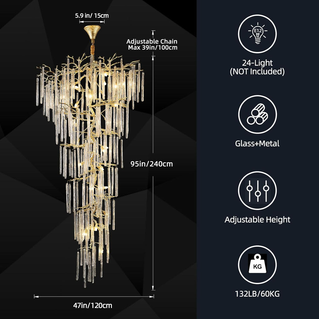 Modern ice drop Crystal Tree Branch Staircase Chandelier 95"