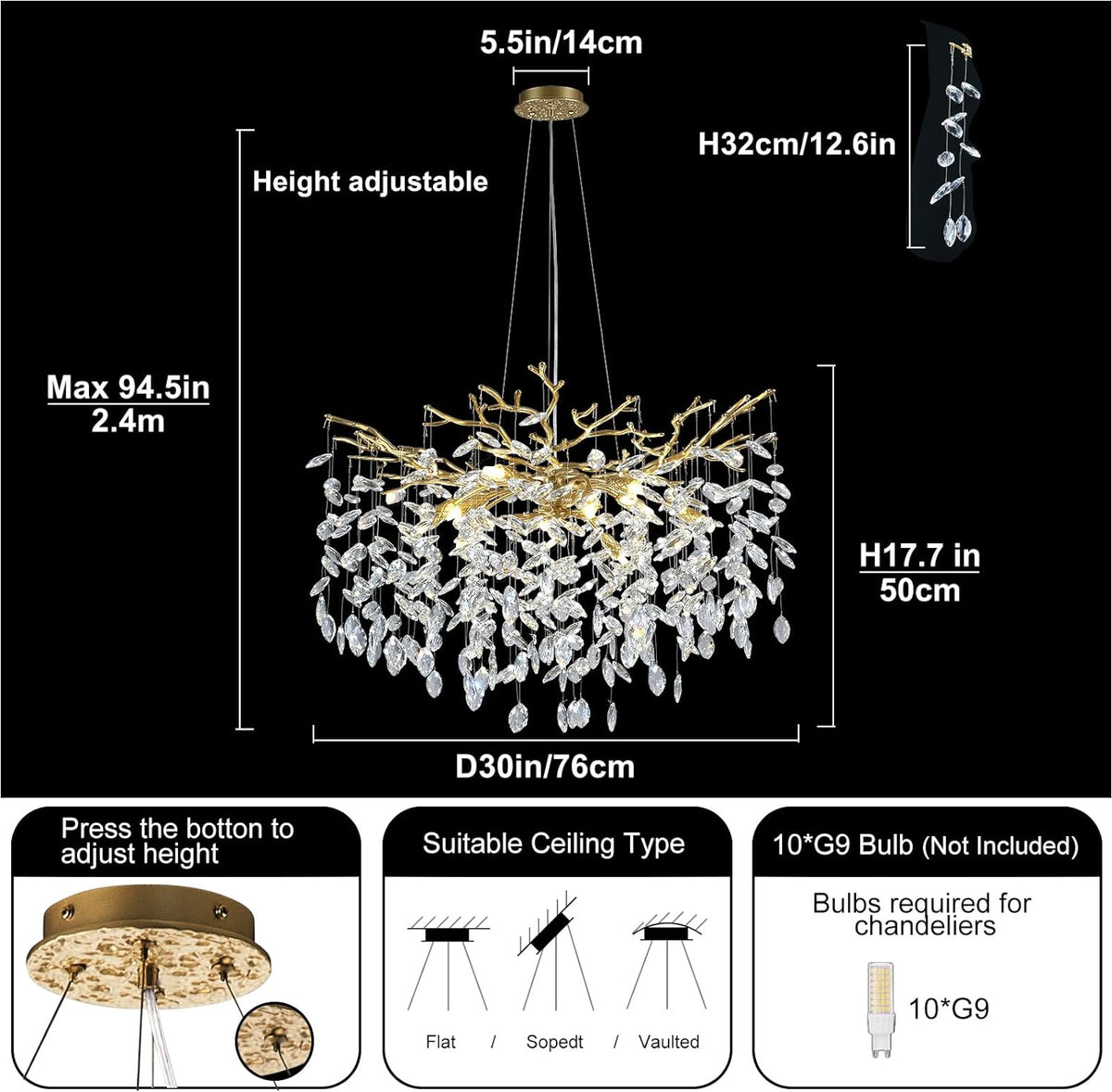 Modern Ice Eye Crystal Tree Branch Round Chandelier