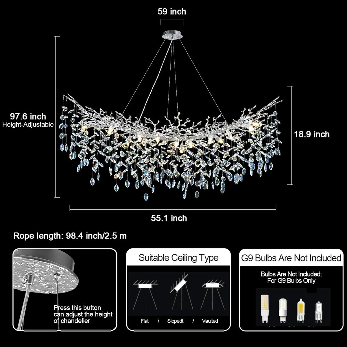Modern Ice Eye Crystal Tree Branch Round Chandelier