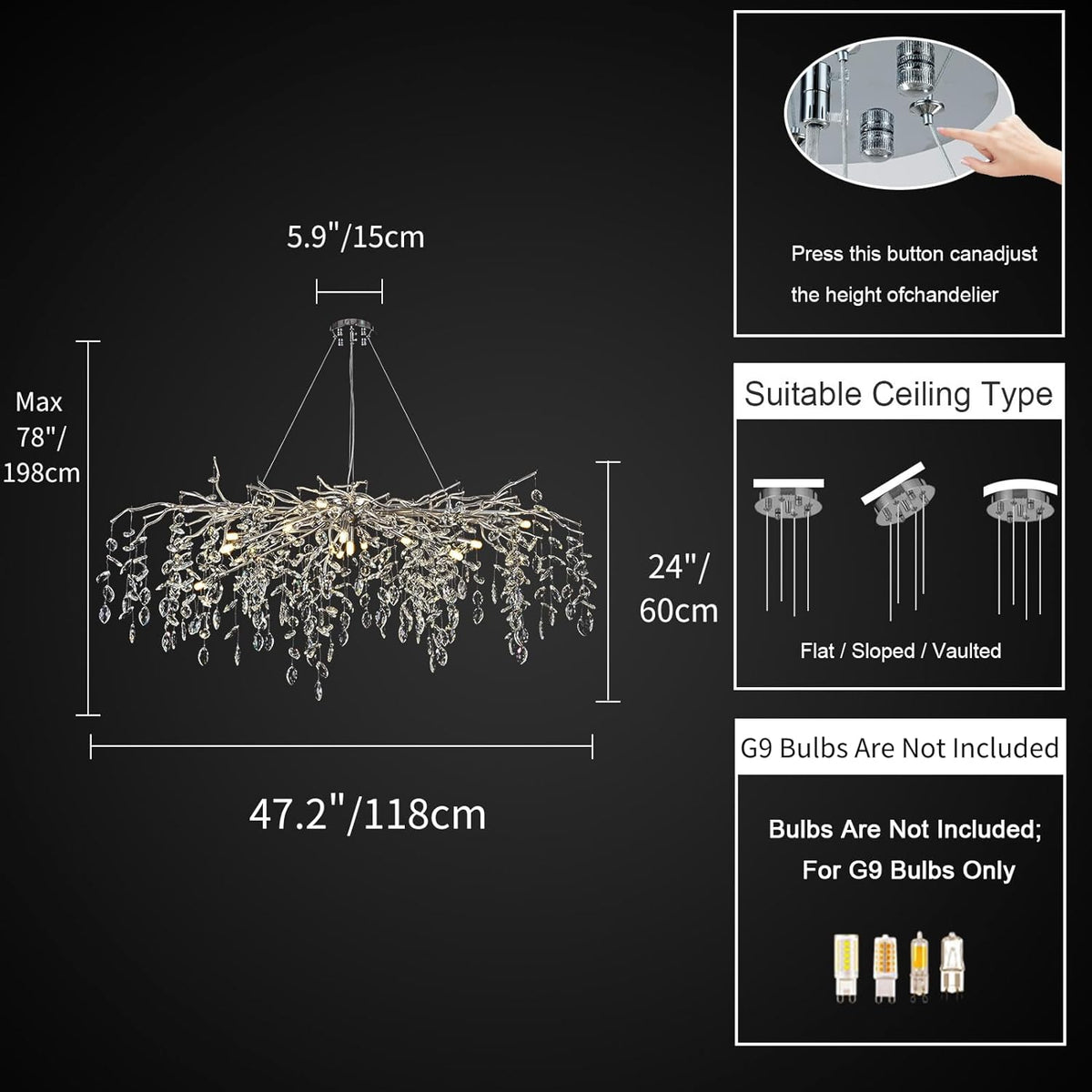 Modern Ice Eye Crystal Branch Linear Chandelier 47''