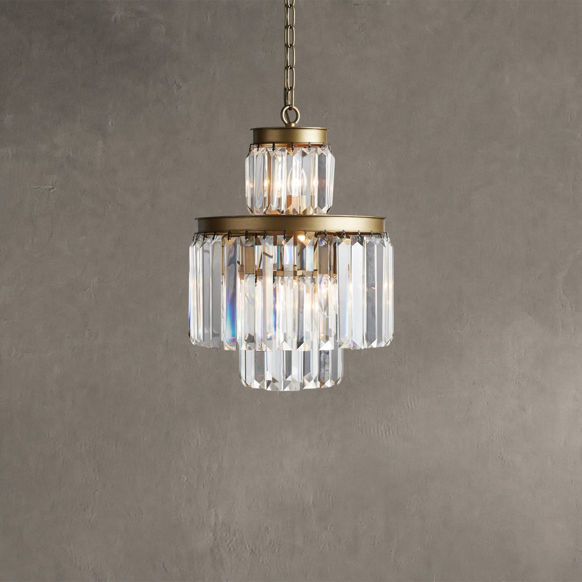 Prismcourt 6-Light Chandelier Faceted Glass Crystals Rustic Iron Frame