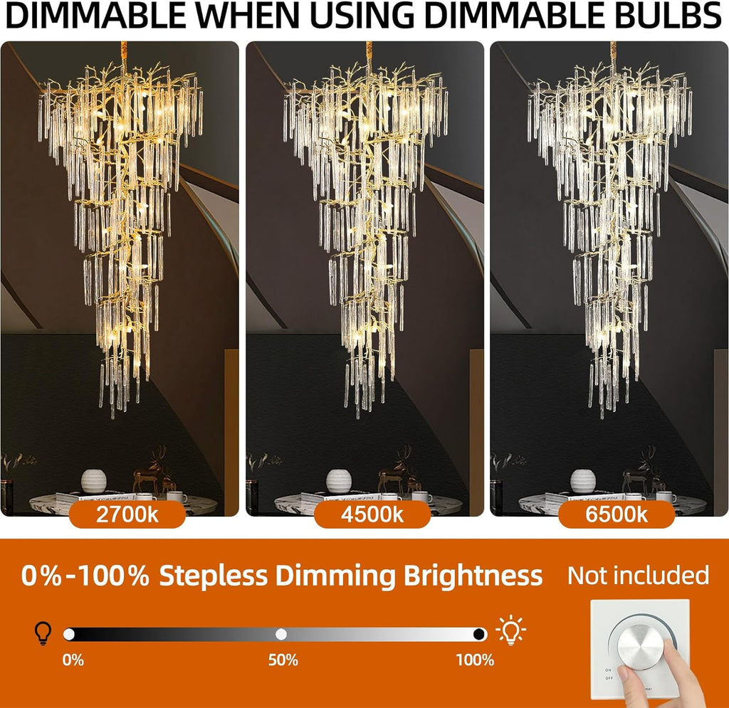 Modern ice drop Crystal Tree Branch Staircase Chandelier 95"