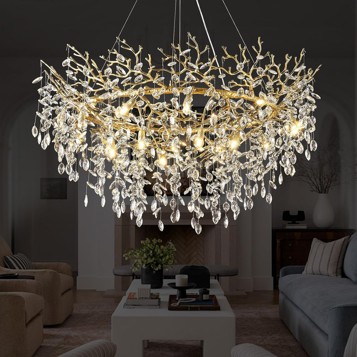 Modern Ice Eye Crystal Tree Branch Round Chandelier