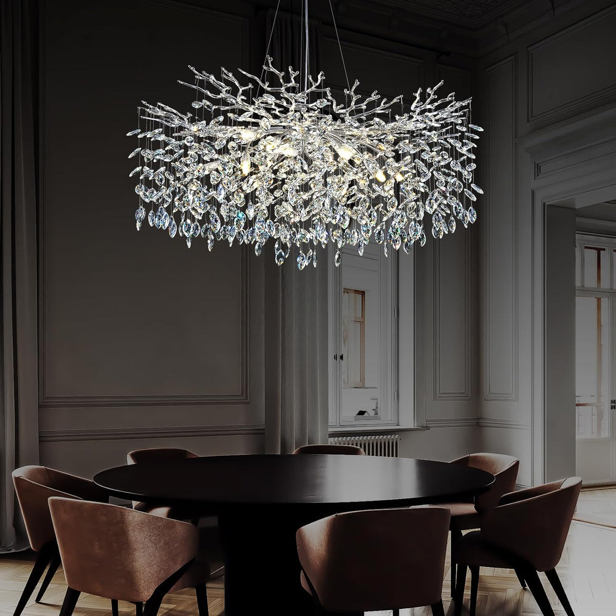 Modern Ice Eye Crystal Tree Branch Round Chandelier