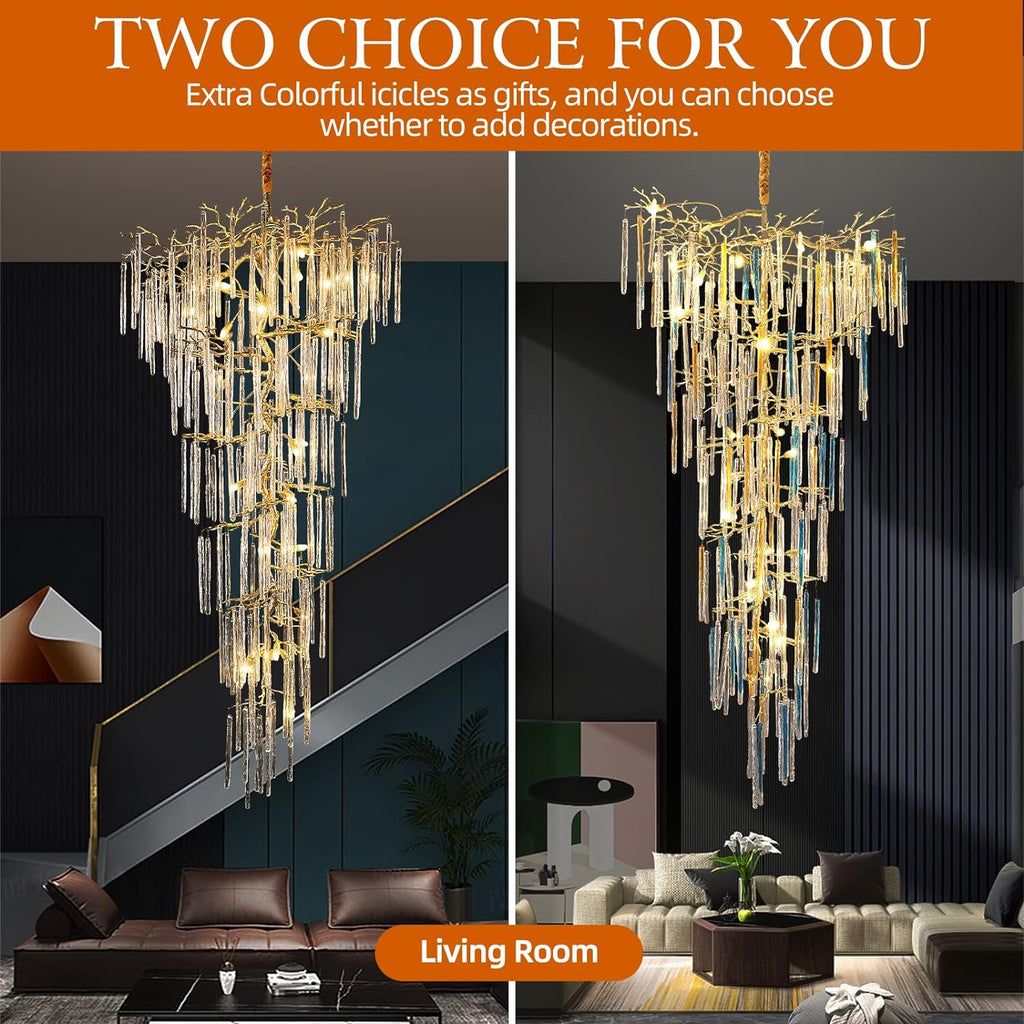 Modern ice drop Crystal Tree Branch Staircase Chandelier 95"
