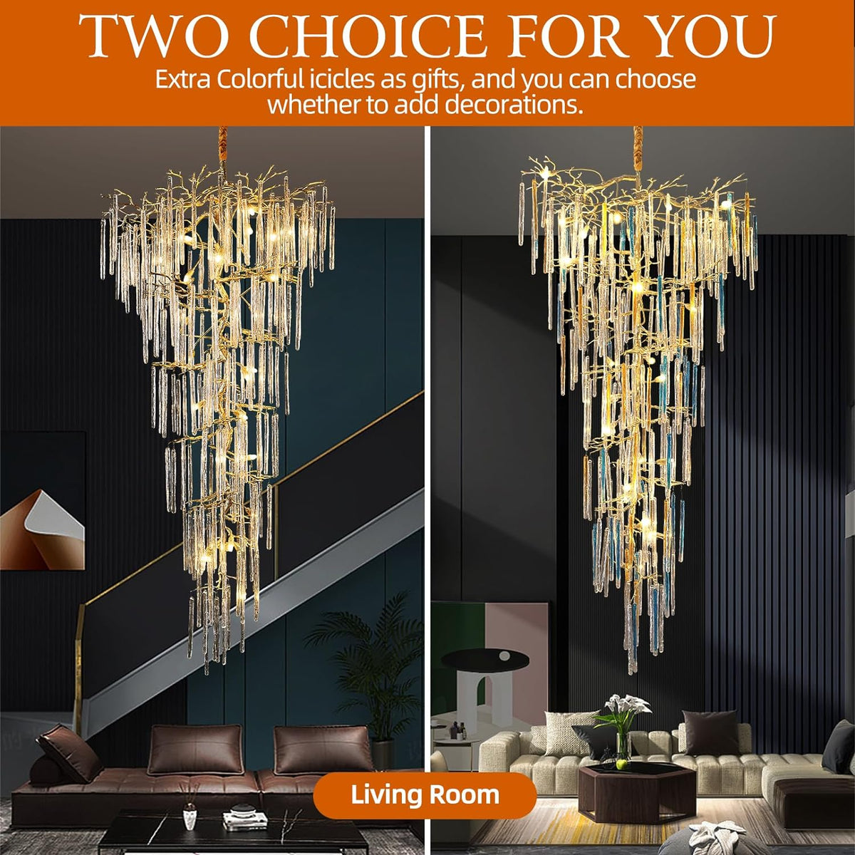 Modern ice drop Crystal Tree Branch Staircase Chandelier 95"