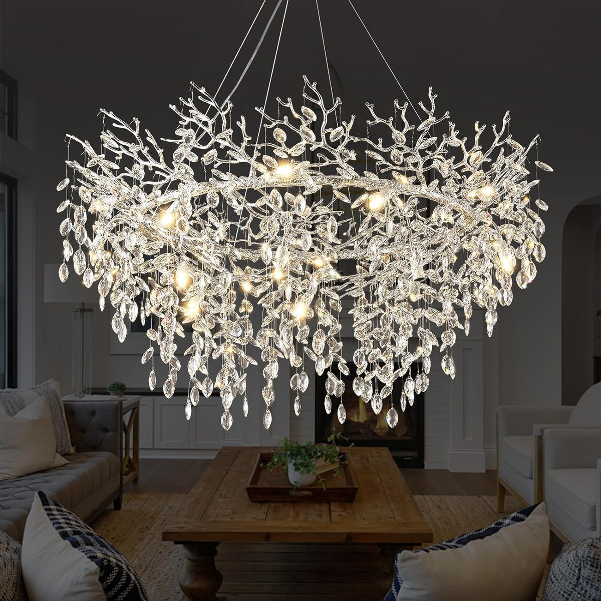 Modern Ice Eye Crystal Tree Branch Round Chandelier