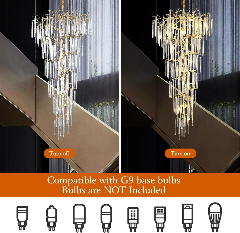 Modern ice drop Crystal Tree Branch Staircase Chandelier 95"