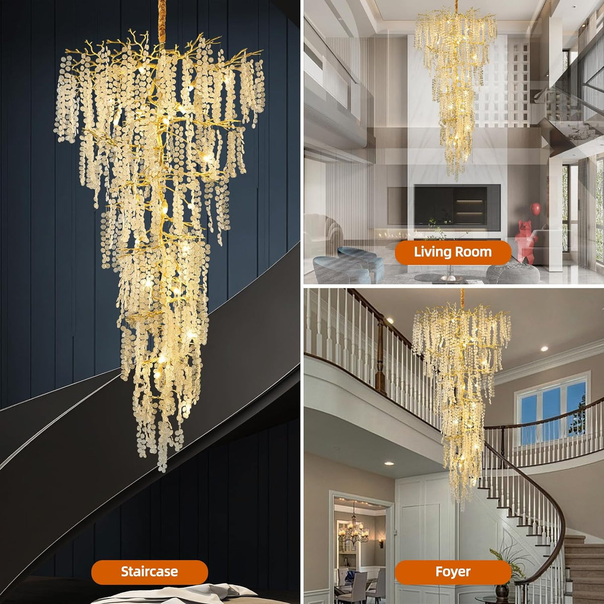 Monroe Tree Branch Staircase Chandelier H95"
