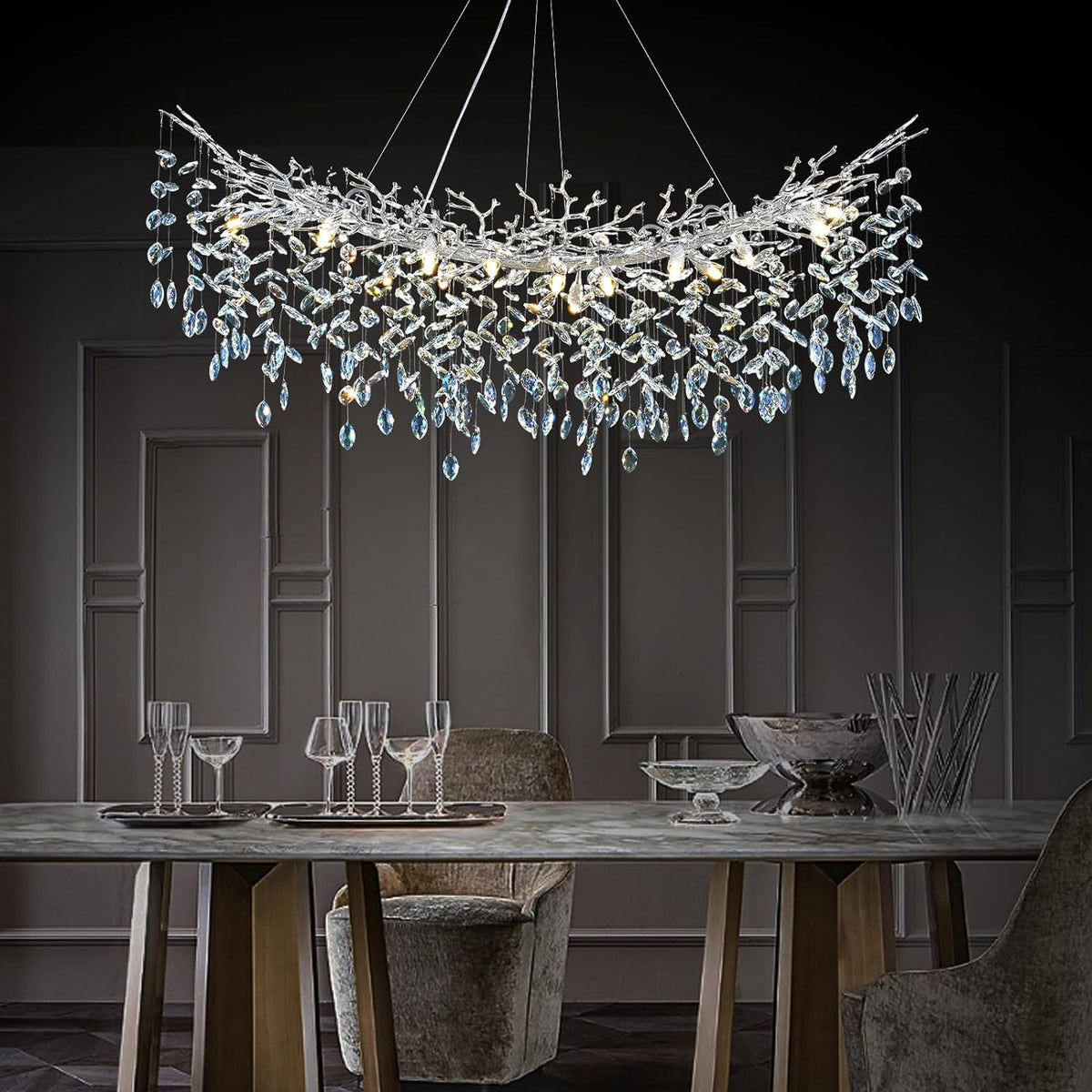 Modern Ice Eye Crystal Tree Branch Round Chandelier