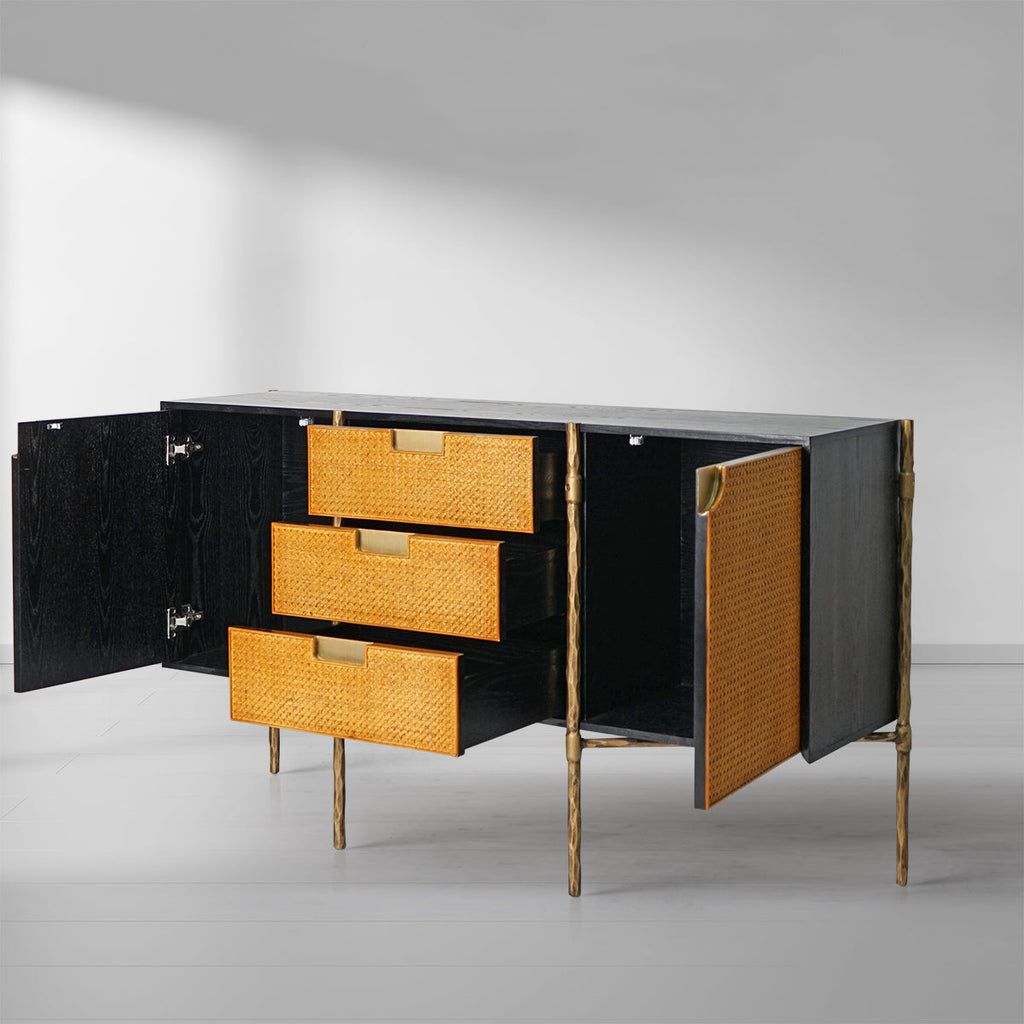 Thadson Metal Frame Rattan Side Cabinet 59''
