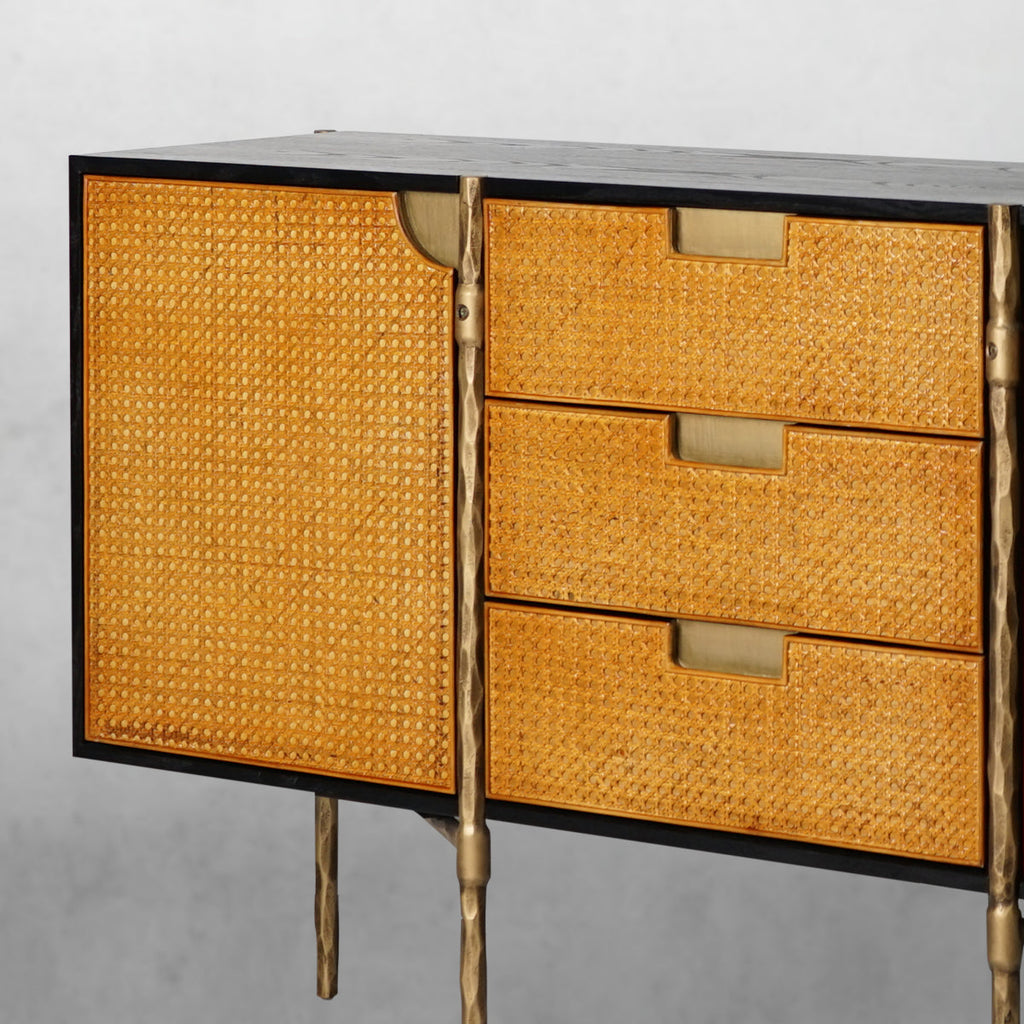 Thadson Metal Frame Rattan Side Cabinet 59''