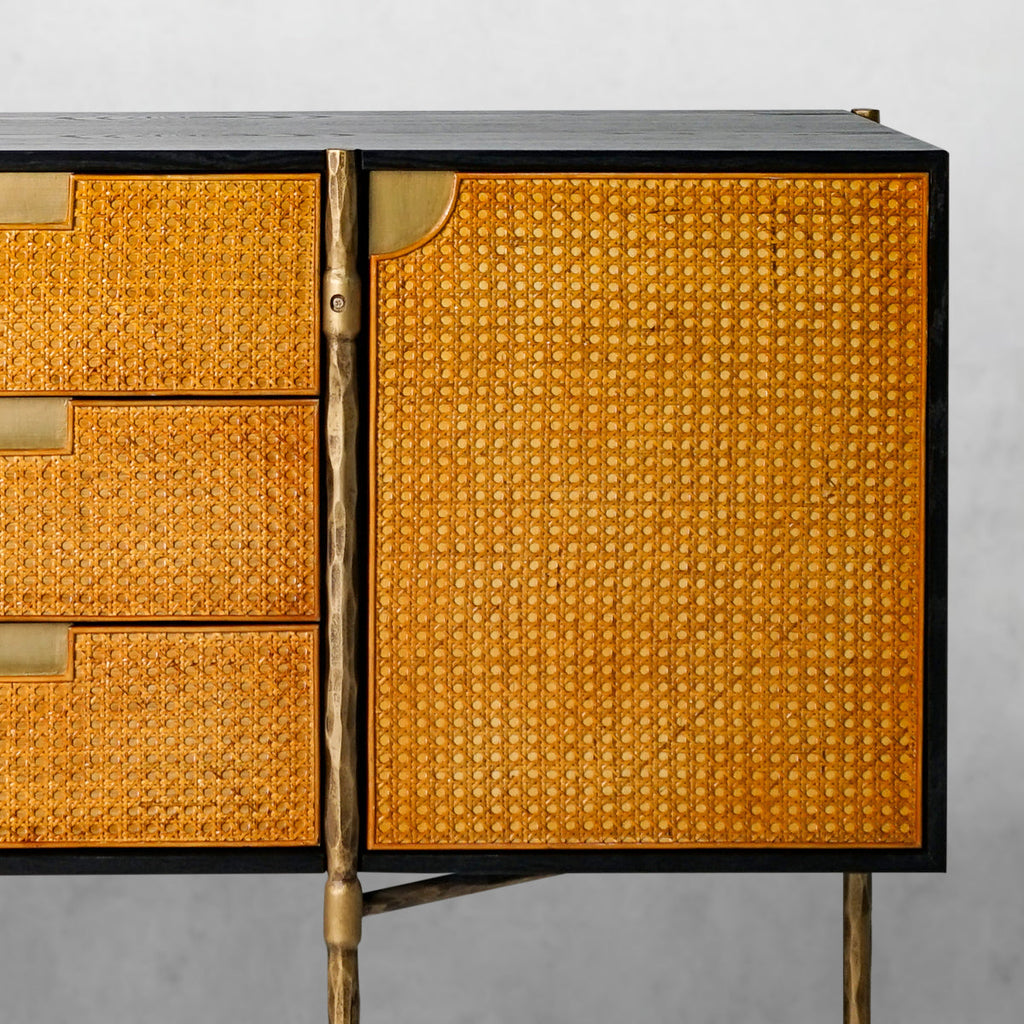 Thadson Metal Frame Rattan Side Cabinet 59''