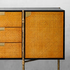 Thadson Metal Frame Rattan Side Cabinet 59''