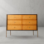 Thaddeus Metal Frame Rattan 6-Drawer Side Cabinet