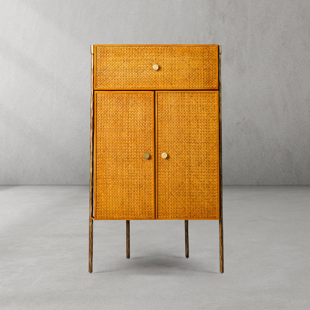 Thadson Metal Frame Rattan Side Cabinet 25''