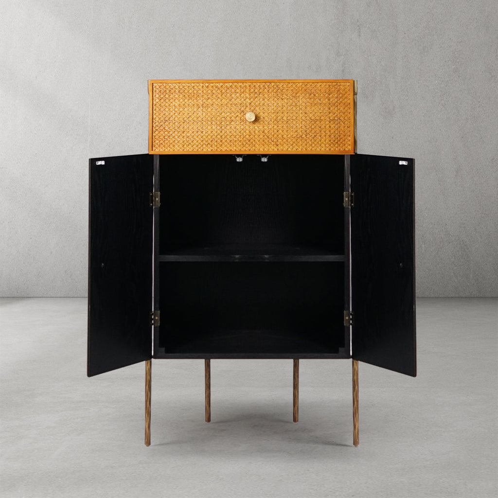 Thadson Metal Frame Rattan Side Cabinet 25''