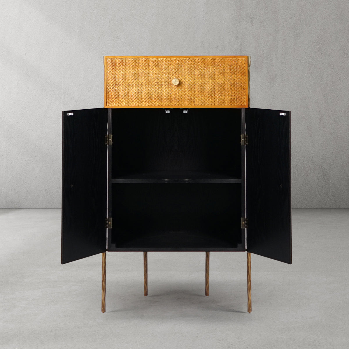 Thadson Metal Frame Rattan Side Cabinet 25''