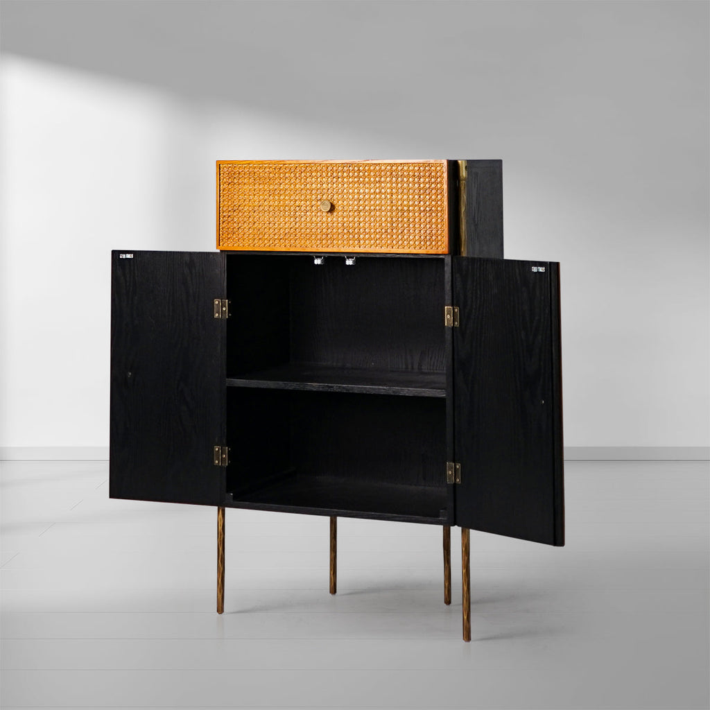 Thadson Metal Frame Rattan Side Cabinet 25''
