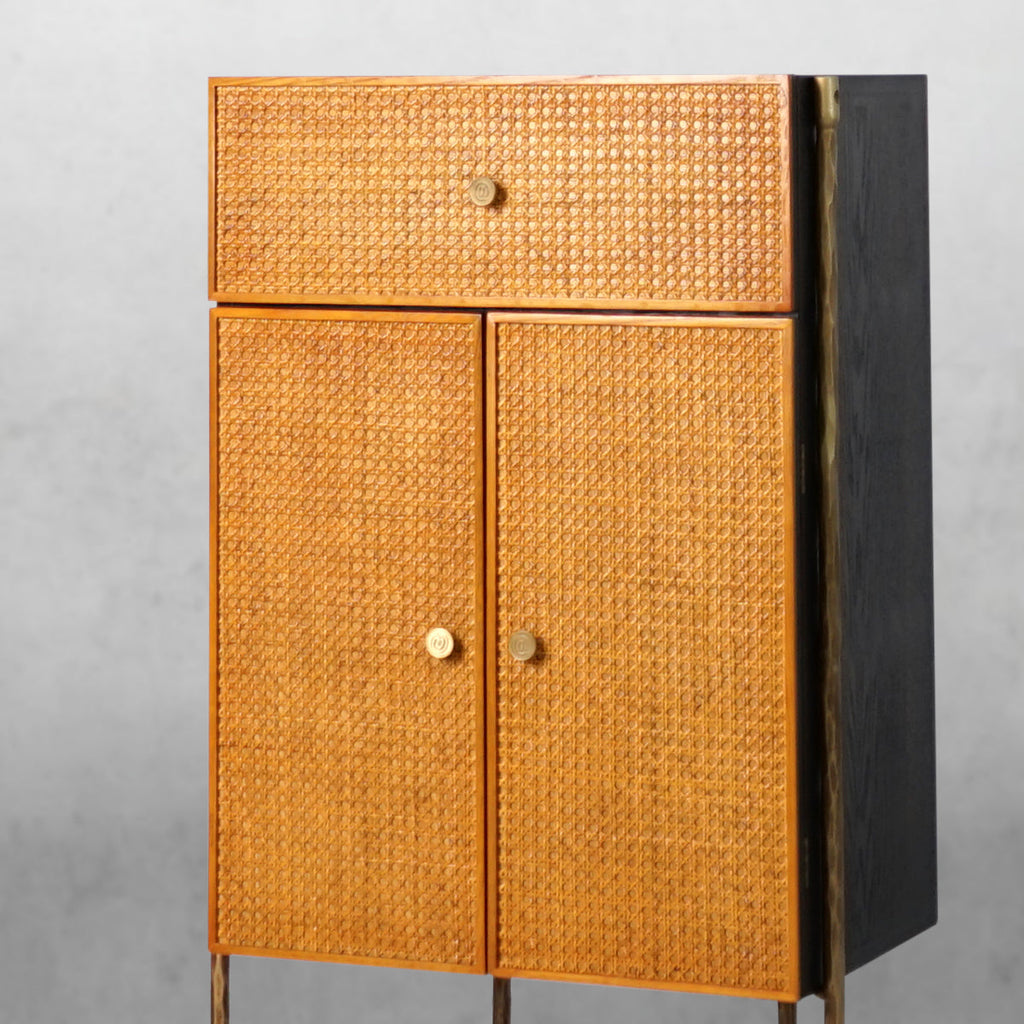 Thadson Metal Frame Rattan Side Cabinet 25''