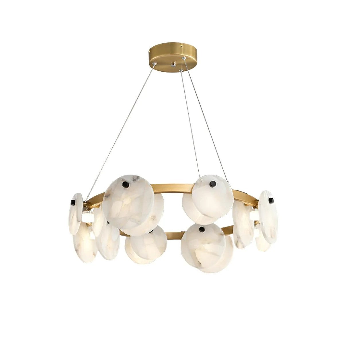 Alabaster 8-12 Head Brass & White Chandelier