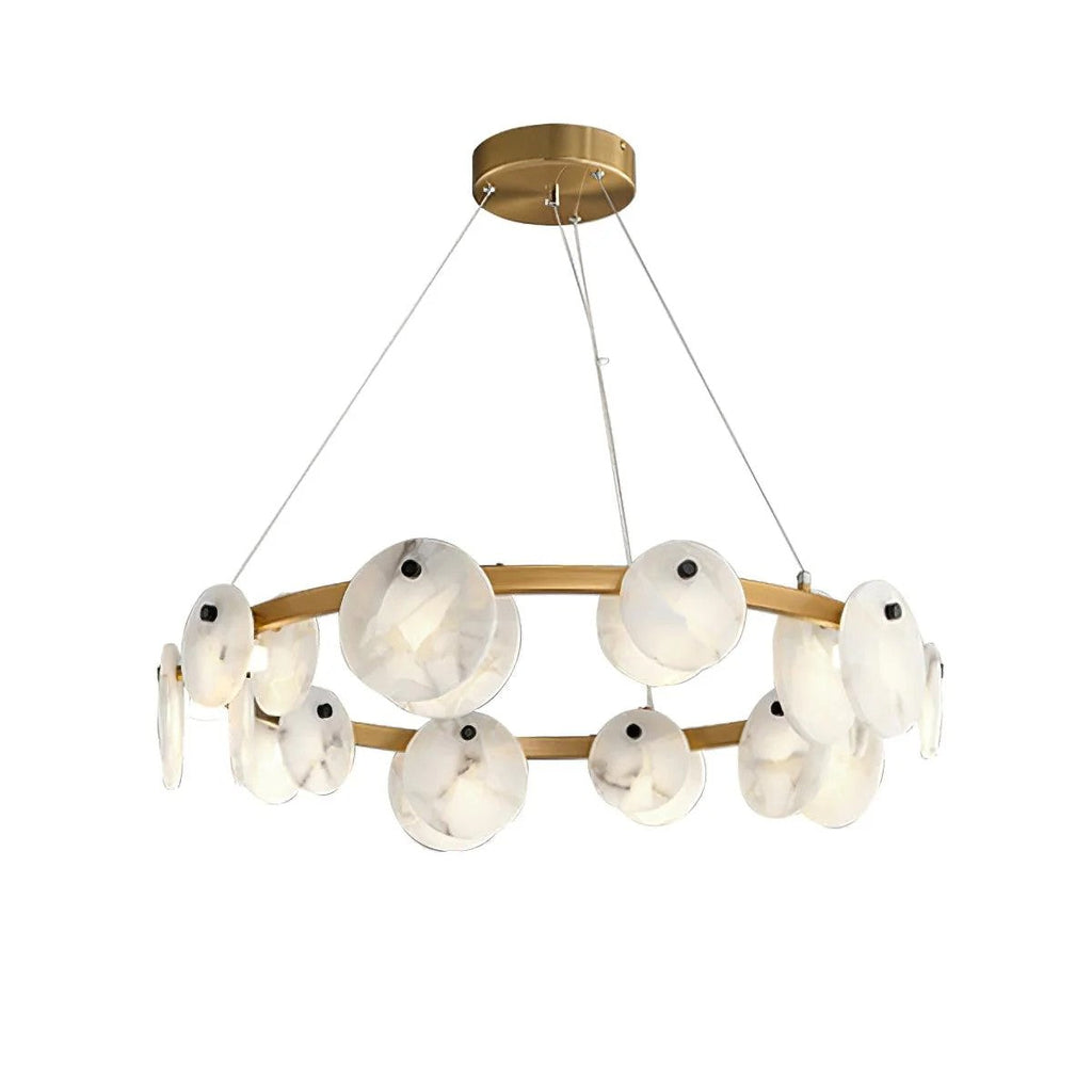 Alabaster 8-12 Head Brass & White Chandelier