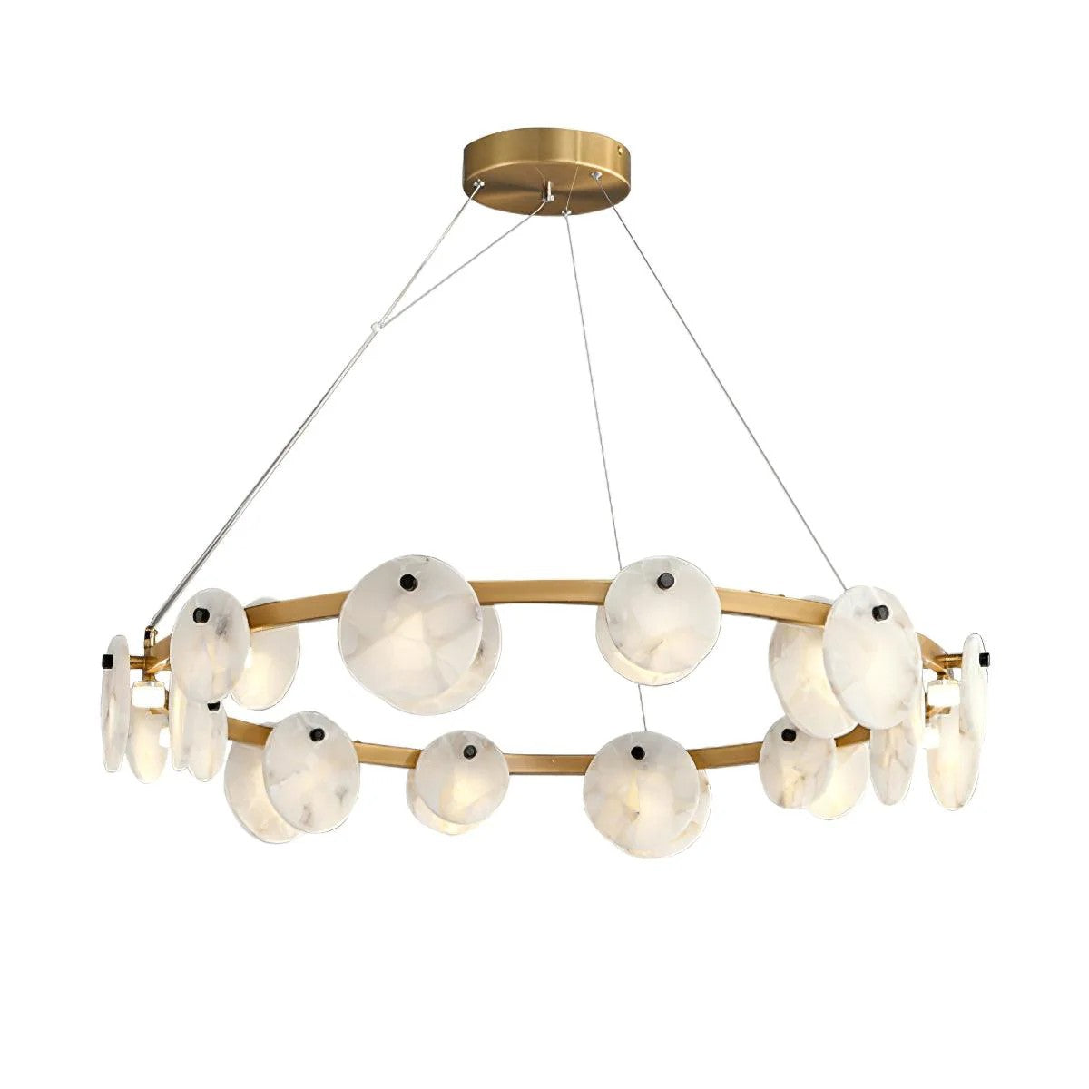 Alabaster 8-12 Head Brass & White Chandelier