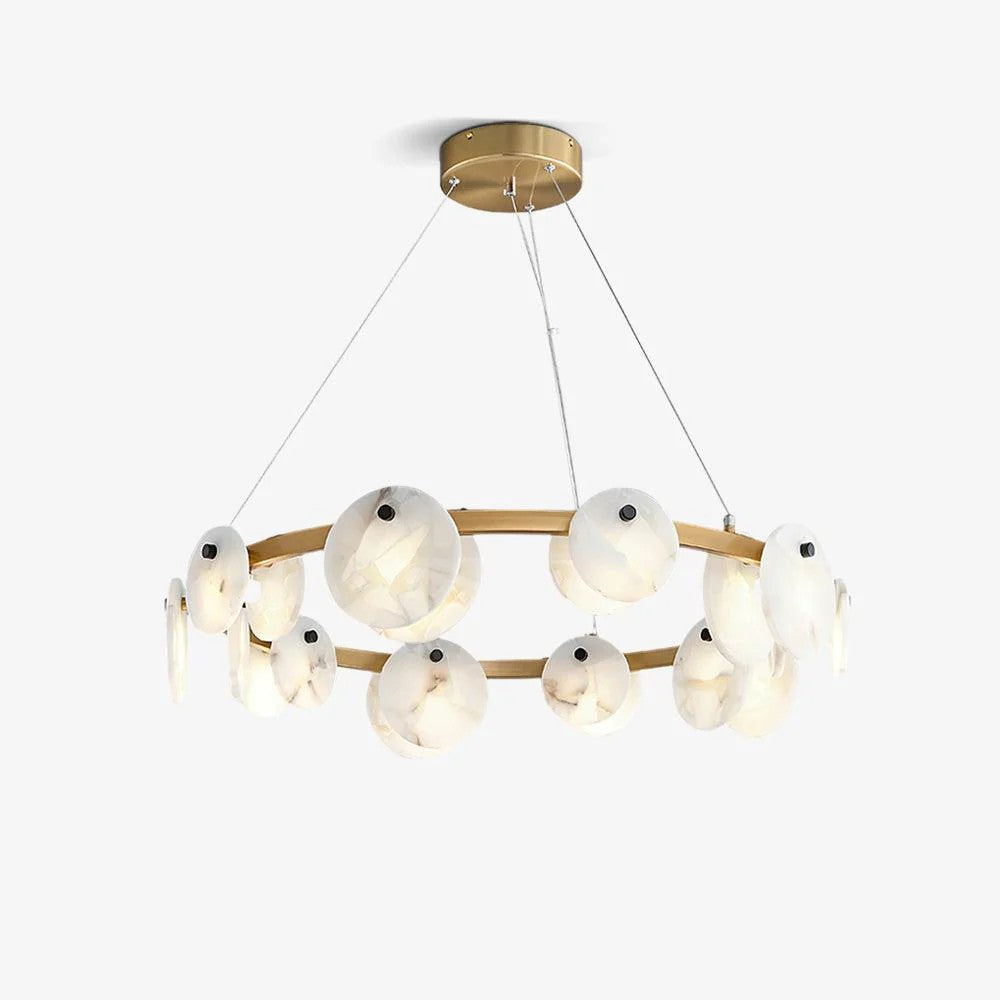 Alabaster 8-12 Head Brass & White Chandelier