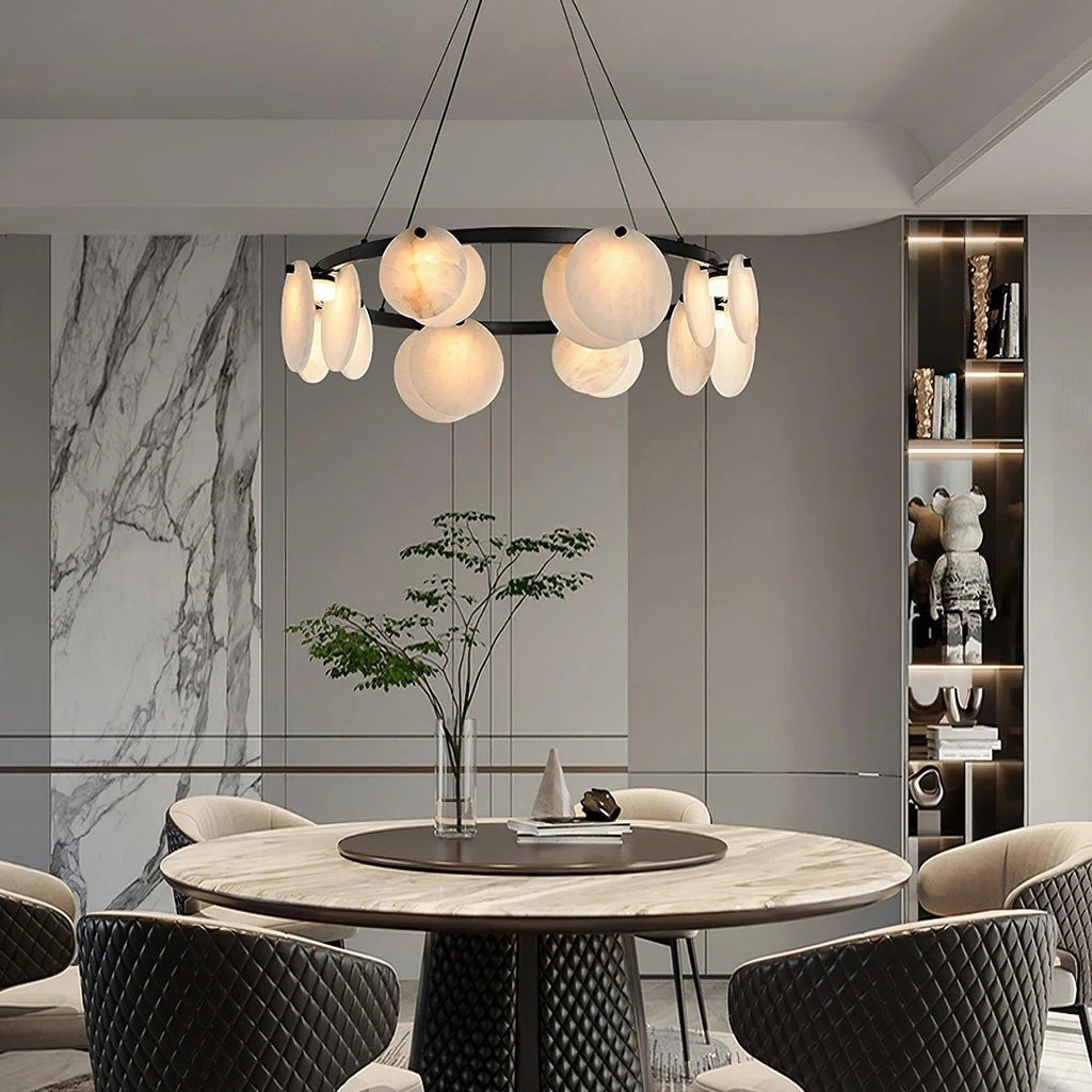 Alabaster 8-12 Head Brass & White Chandelier