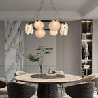 Alabaster 8-12 Head Brass & White Chandelier