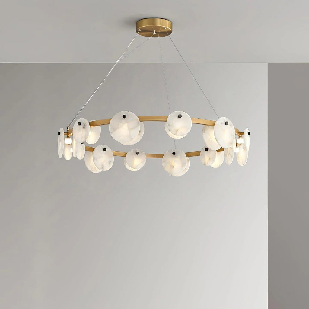 Alabaster 8-12 Head Brass & White Chandelier