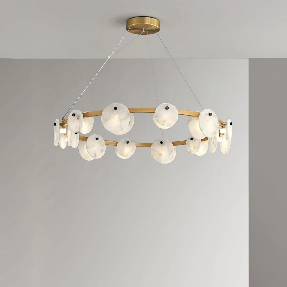 Alabaster 8-12 Head Brass & White Chandelier