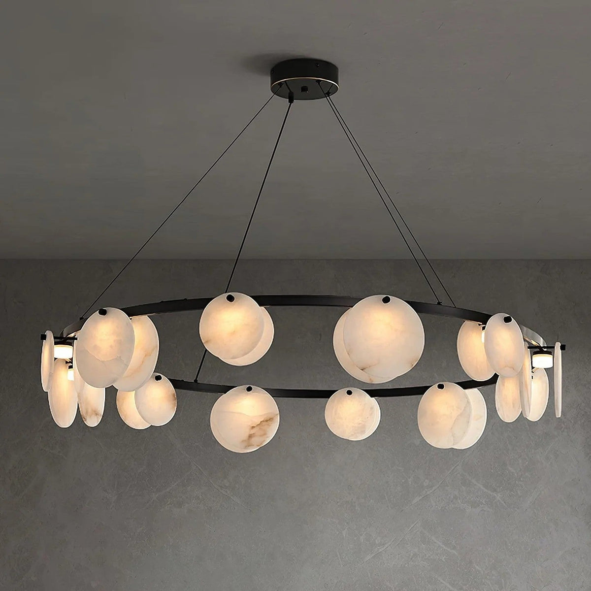 Alabaster 8-12 Head Brass & White Chandelier