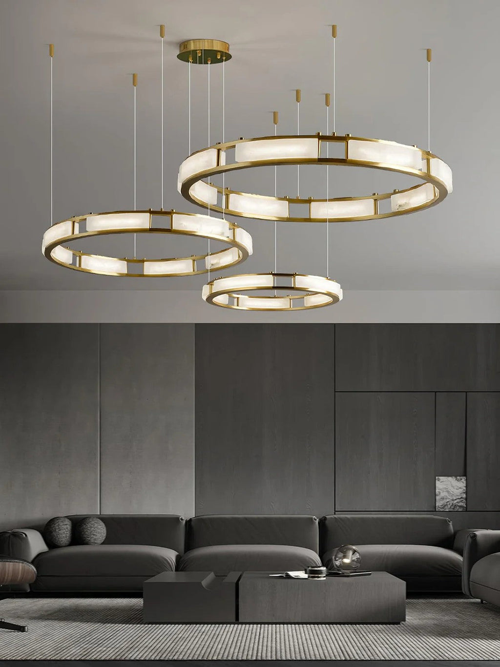 Alabaster Brass & White LED Chandelier – Luxury 39‑Inch Diameter