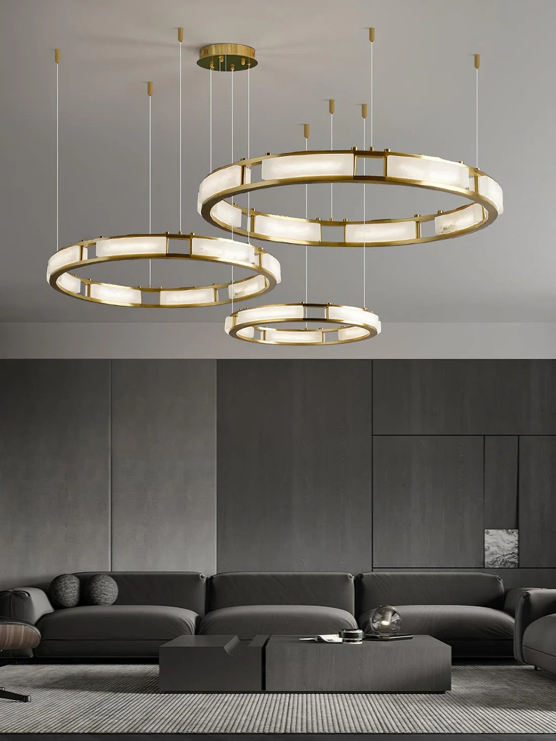 Alabaster Brass & White LED Chandelier – Luxury 39‑Inch Diameter