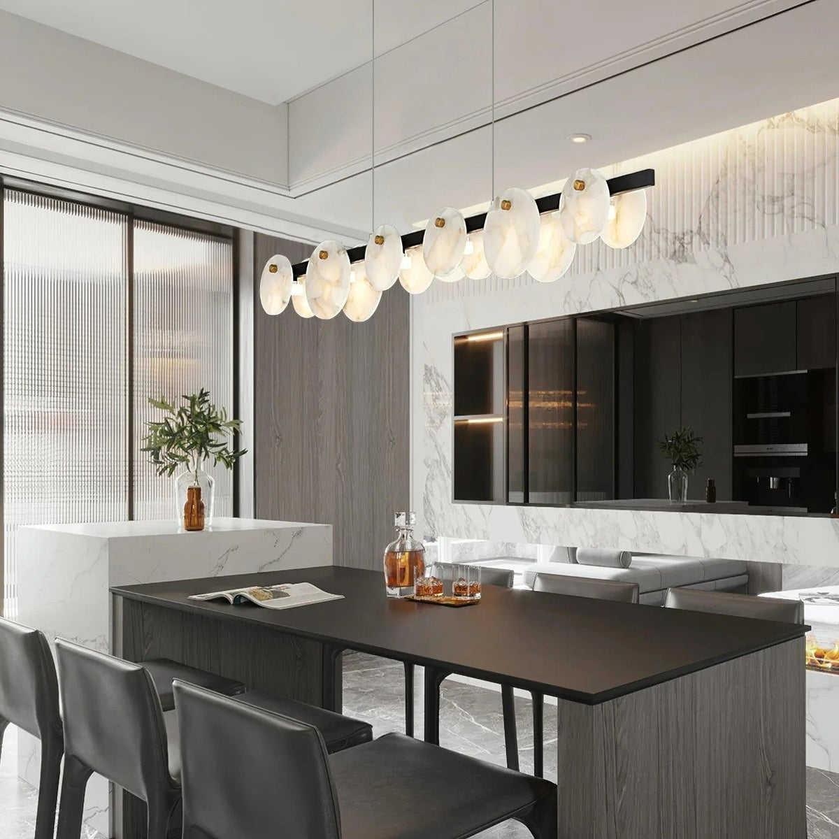 Alabaster Brass & White Snowflake Dining Chandelier