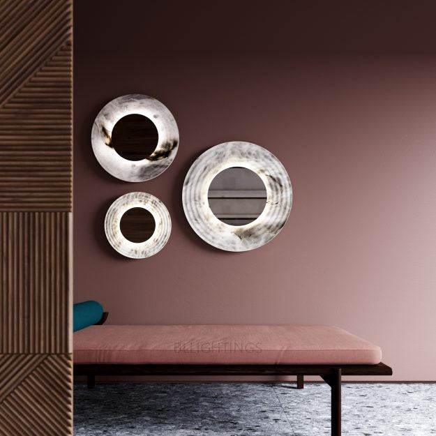 Dissic Mirror Alabaster Wall Sconce